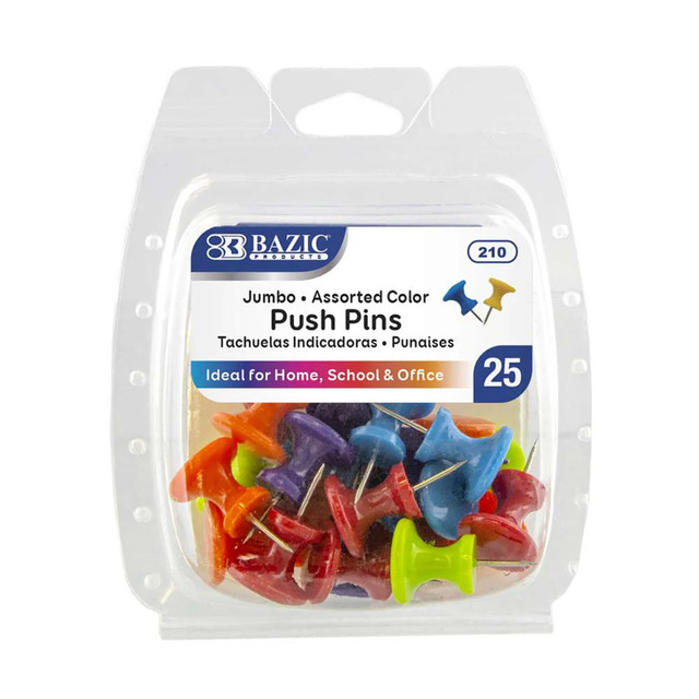BAZIC PRODUCTS BAZIC Products® Jumbo Push Pins, Assorted Color, Pack of 25