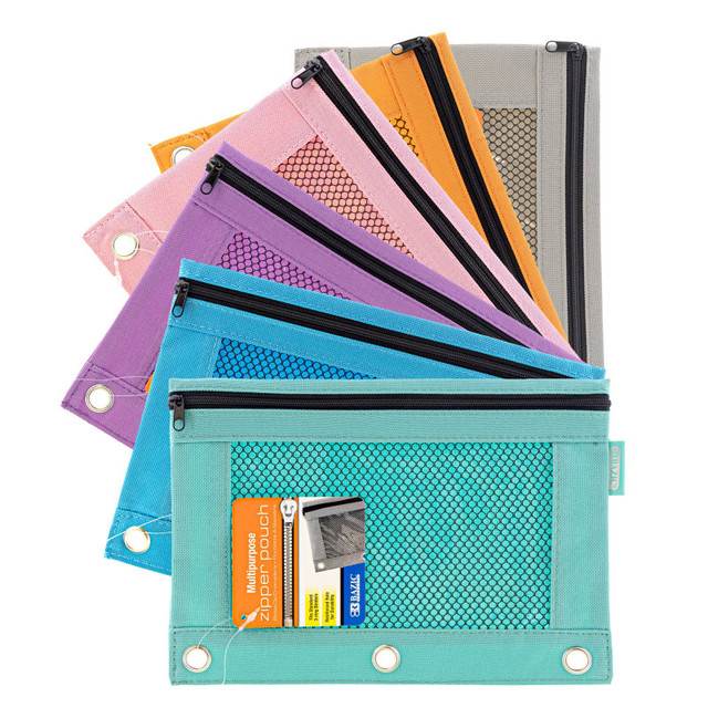 BAZIC PRODUCTS BAZIC Products® 3-Ring Pencil Pouch with Mesh Window, Retro Pastel Colors, 1 Pouch