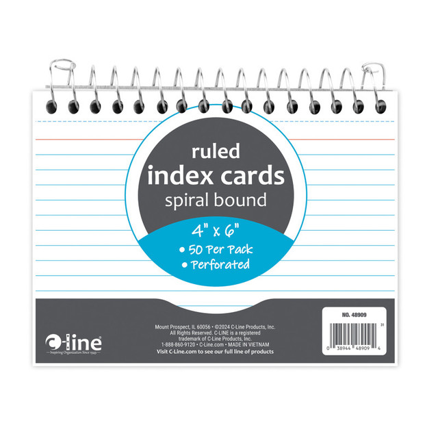 C-LINE PRODUCTS INC C-Line® Spiral Bound Index Card Notebook, 4" x 6", Ruled
