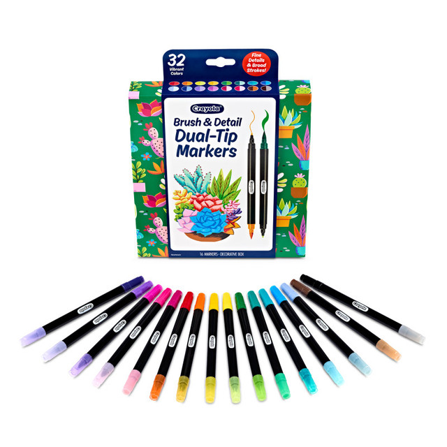 CRAYOLA LLC Crayola® Brush & Detail Dual-Tip Markers, Pack of 16
