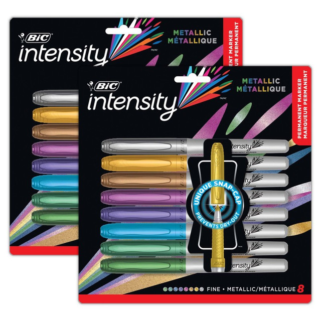BIC USA INC BIC® Intensity Metallic Permanent Markers, Fine Point, Assorted Metallic, 8 Per Pack, 2 Packs