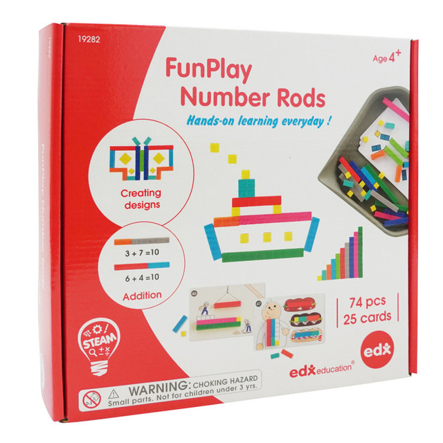 LEARNING ADVANTAGE edxeducation® FunPlay Number Rods - Set of 74 Math Manipulatives + 50 Activities + Messy Tray