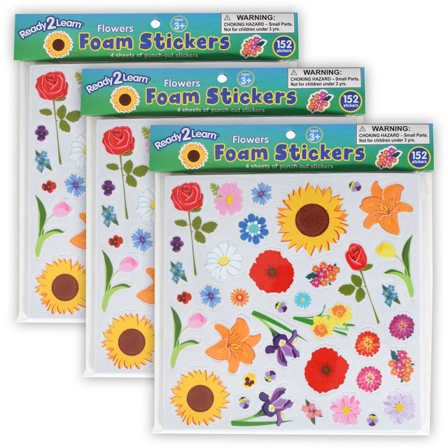 LEARNING ADVANTAGE READY 2 LEARN™ Foam Stickers - Flowers - 152 Per Pack - 3 Packs