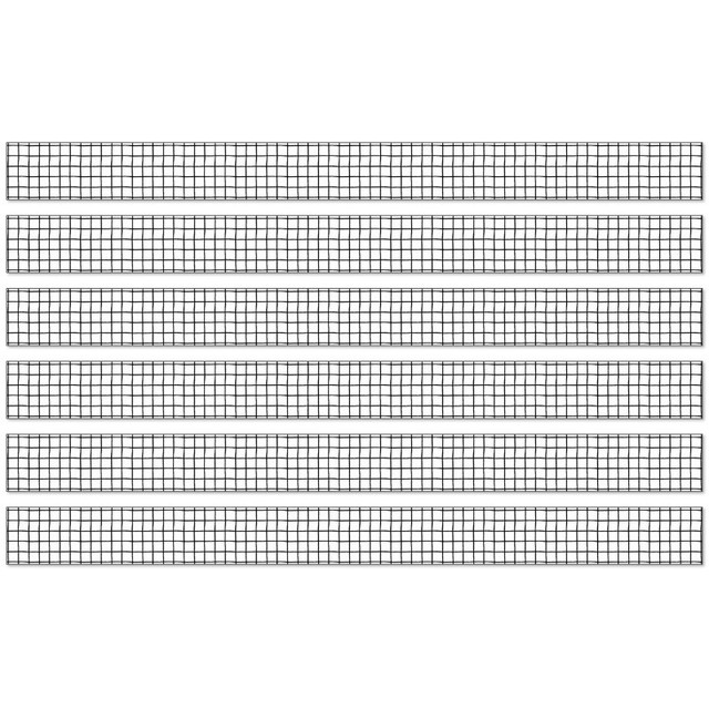 CARSON DELLOSA EDUCATION Happily Ever Elementary Creatively Inspired Black & White Grid Straight Borders, 36 Feet Per Pack, 6 Packs