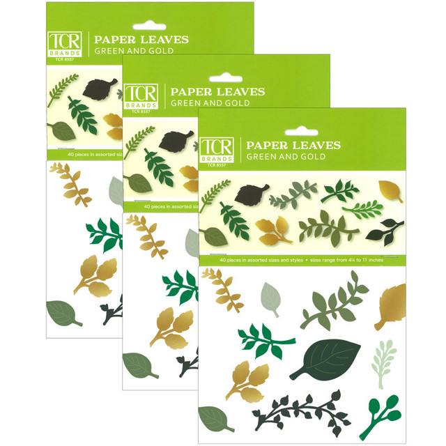 TEACHER CREATED RESOURCES Teacher Created Resources® Green and Gold Paper Leaves, 40 Per Pack, 3 Packs