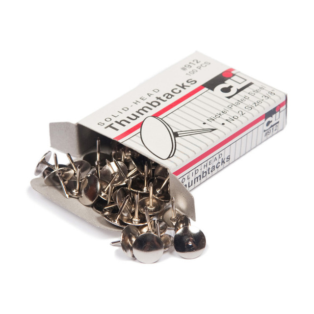 ADVANTUS Charles Leonard Thumb Tacks, Nickel Plated Solid Head, 3/8 Inch Head, 100-Pack