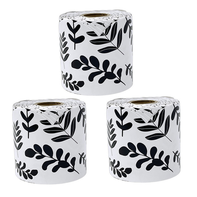 CARSON DELLOSA EDUCATION Carson Dellosa Education White with Black Leaves Rolled Scalloped Borders, 65 Feet Per Roll, Pack of 3