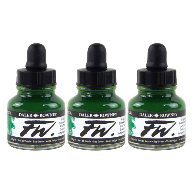 DIXON FINE ART Daler-Rowney FW Acrylic Ink, Sap Green, 29.5ml, Pack of 3
