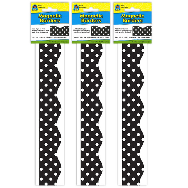 TEACHER CREATED RESOURCES Teacher Created Resources® Magnetic Borders, Black Polka Dots, 24 Feet Per Pack, 3 Packs