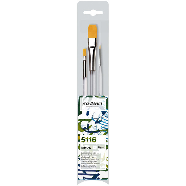 GREGORY DANIELS FINE ARTS INC da Vinci NOVA Lettering & Calligraphy Brushes, Synthetic, All Paint Types, Assorted, 3 Brush Set