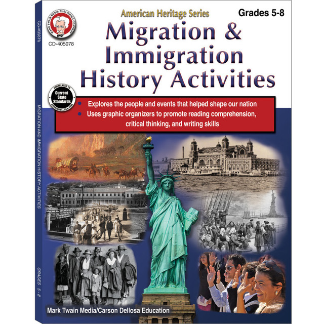 CARSON DELLOSA EDUCATION Mark Twain Media Migration & Immigration History Activities Workbook, Grades 5-8