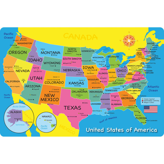 ASHLEY PRODUCTIONS Ashley Productions® Smart Poly™, The Original Fun Mat™, Welcome Mat, 15.5" x 23.5", USA Map