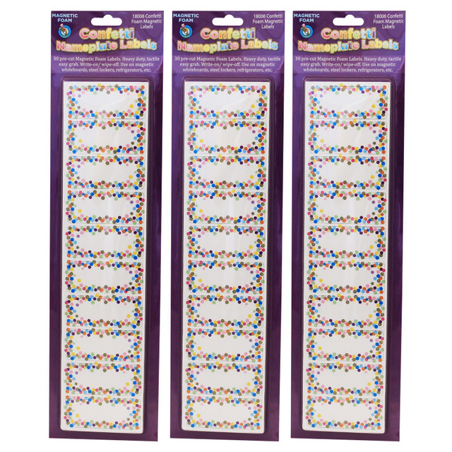 ASHLEY PRODUCTIONS Ashley Productions® Magnetic Die-Cut Small Foam Nameplates & Labels, Confetti, 30 Per Pack, 3 Packs