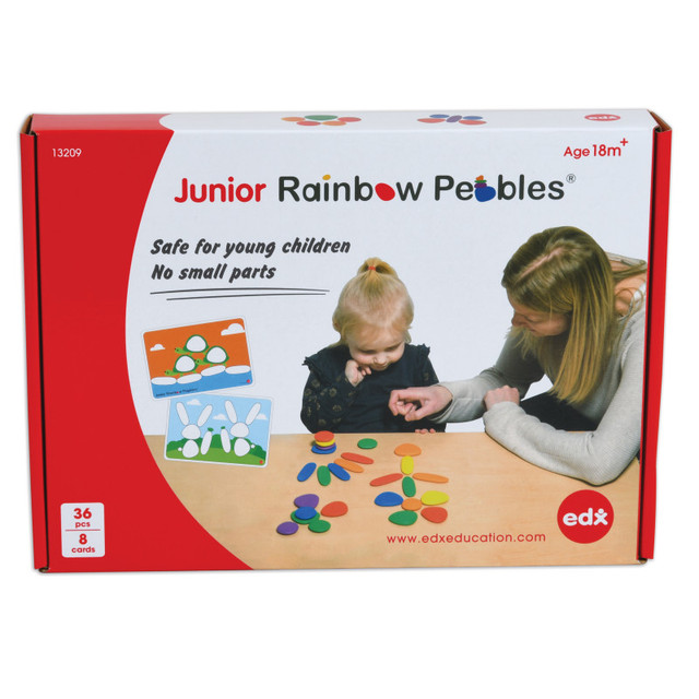 LEARNING ADVANTAGE edxeducation® Rainbow Pebbles Activity Set - Junior - 36 Pebbles + 16 Activities - Ages 18m+