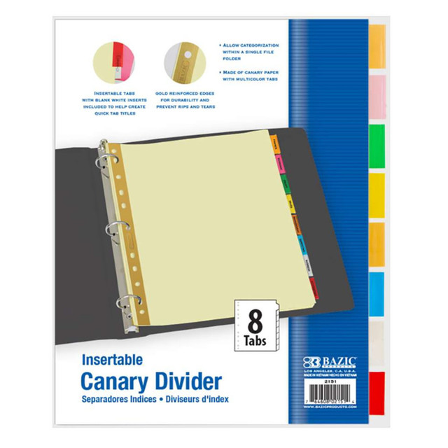 BAZIC PRODUCTS BAZIC Products® Canary Paper Dividers with Insertable Color Tabs, Pack of 8