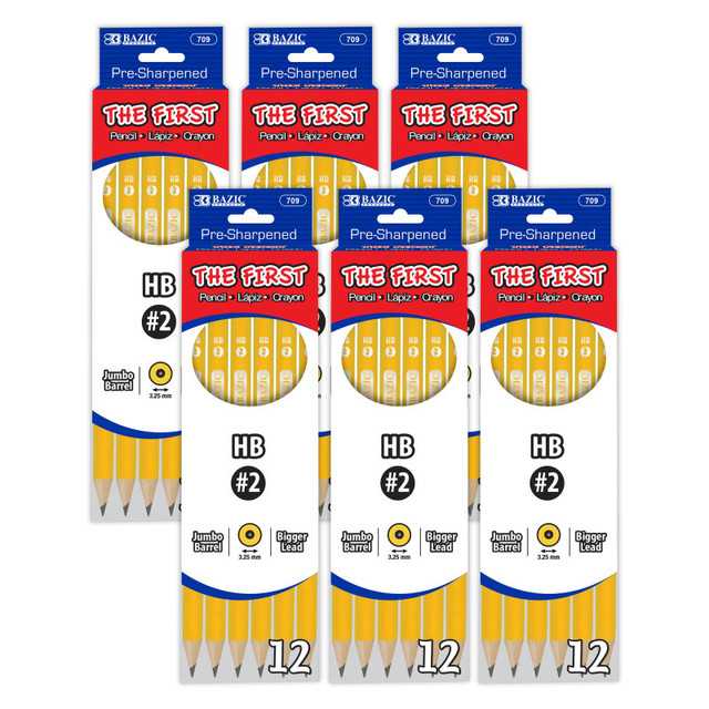 BAZIC PRODUCTS BAZIC Products® #2 The First Jumbo Premium Yellow Pencil, 12 Per Pack, 6 Packs