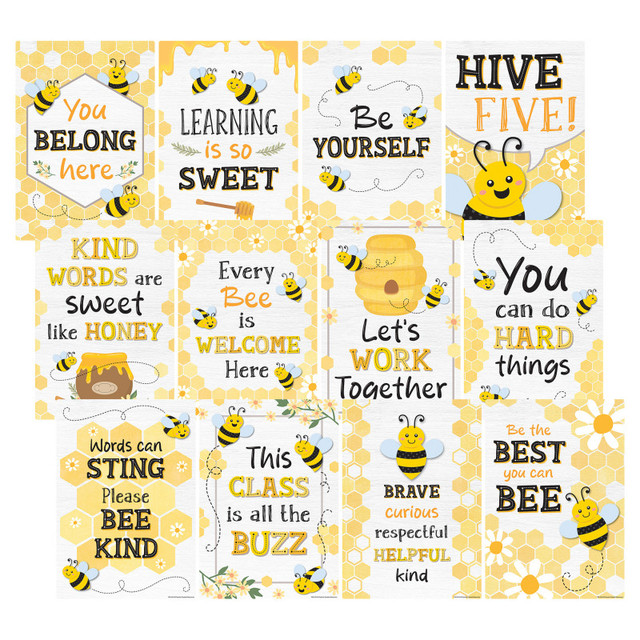 TEACHER CREATED RESOURCES Teacher Created Resources® Buzzing Bees Positive Sayings Small Poster Pack, 11" x 15-3/4", Pack of 12