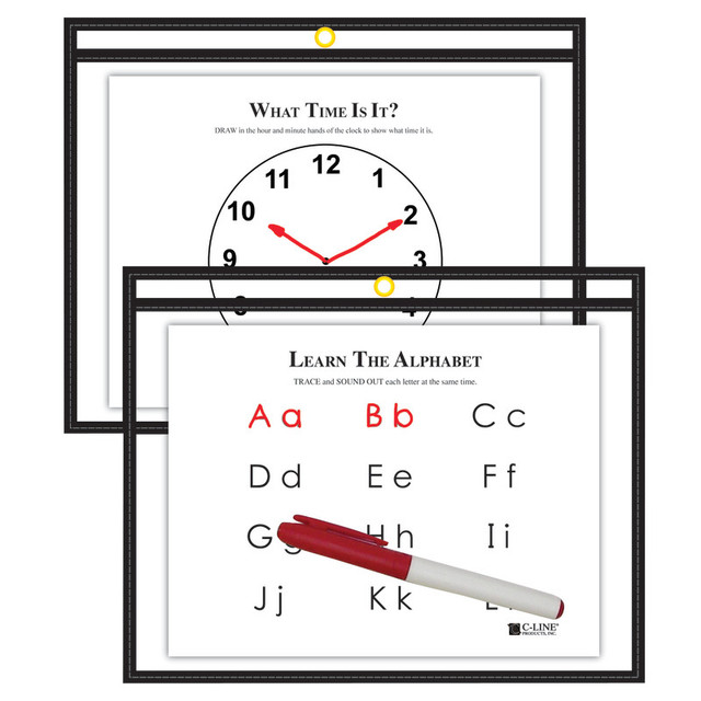 C-LINE PRODUCTS INC C-Line® Reusable Dry Erase Pockets, 9" x 12", Black