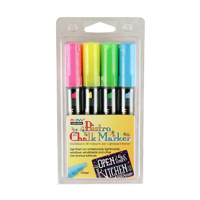 UCHIDA OF AMERICA, CORP Marvy Uchida® Broad Point Chalk Marker Chisel Tip Set 4H, Fluorescent Colors, Pack of 4