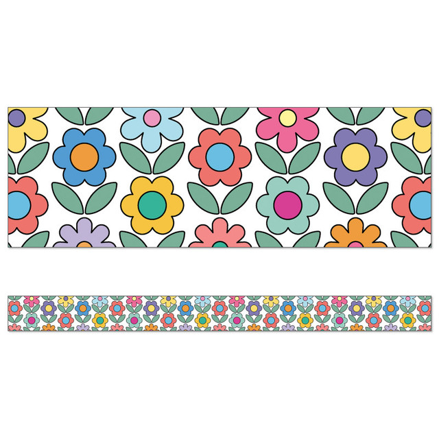 CARSON DELLOSA EDUCATION Carson Dellosa Education Happily Ever Elementary Retro Remix Flowers Straight Bulletin Board Borders, 36 Feet