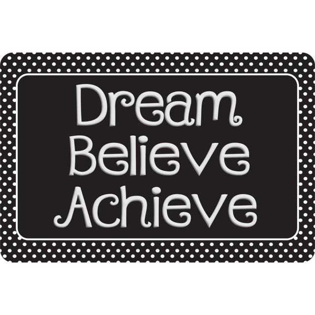 ASHLEY PRODUCTIONS Ashley Productions® The Original Fun Mat™, Welcome Mat, 15.5" x 23.5", Dream, Believe, Achieve, Black with White Dots
