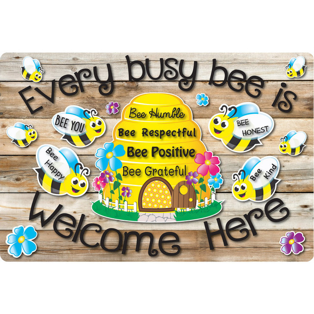 ASHLEY PRODUCTIONS Smart Poly® Welcome Mat with Slip Resistant Backing, 15.5" x 23.5", Bee Hive Theme Values