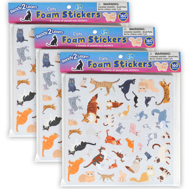 LEARNING ADVANTAGE READY 2 LEARN™ Foam Stickers - Cats - 160 Per Pack - 3 Packs