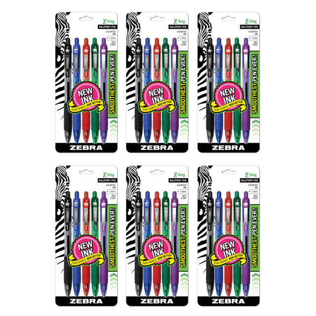 ZEBRA PEN CORPORATION Zebra Pen Z-Grip® Ballpoint Retractable Pen, 1.0mm, Assorted, 5 Per Pack, 6 Packs