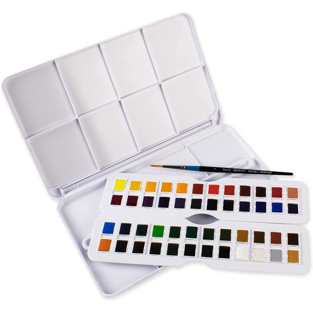 DIXON FINE ART Daler-Rowney Aquafine Watercolor Paint Half Pan Studio Set, Assorted Colors, 48 Pieces