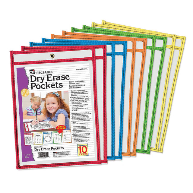 ADVANTUS Charles Leonard Reusable Dry Erase Pockets, Set of 10