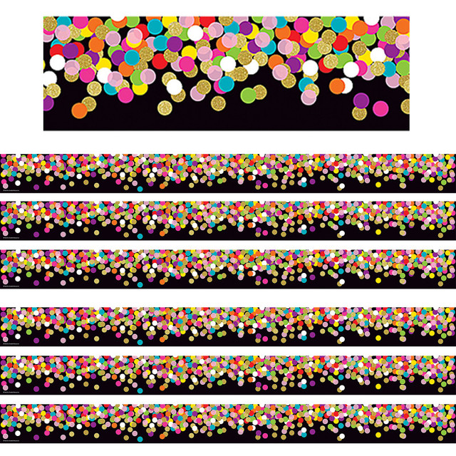 TEACHER CREATED RESOURCES Teacher Created Resources® Colorful Confetti on Black Straight Border Trim, 35 Feet Per Pack, 6 Packs