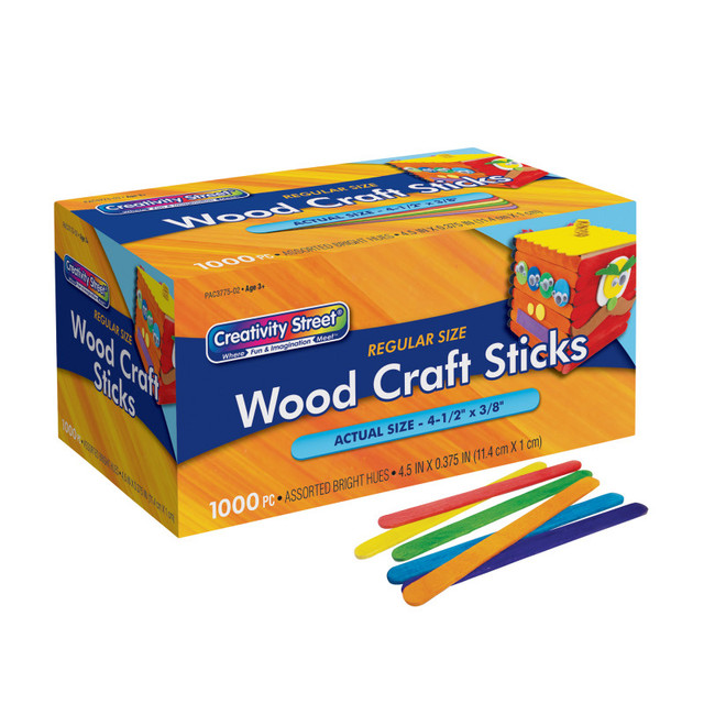 DIXON TICONDEROGA CO Creativity Street® Regular Craft Sticks, Bright Hues Assorted, 4-1/2" x 3/8", 1000 Pieces