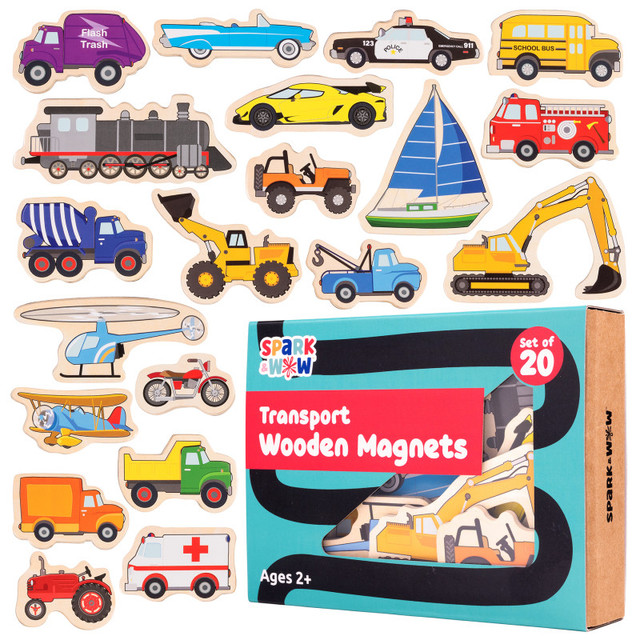 LEARNING ADVANTAGE Spark & Wow Wooden Magnets - Transport - Set of 20
