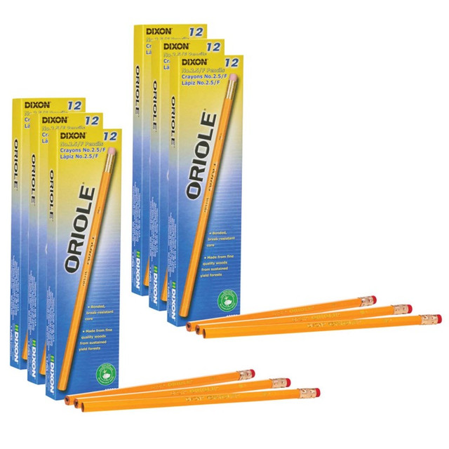 DIXON TICONDEROGA CO Oriole® Pencils, No. 2.5 Medium Yellow, Unsharpened, 12 Per Box, 6 Boxes