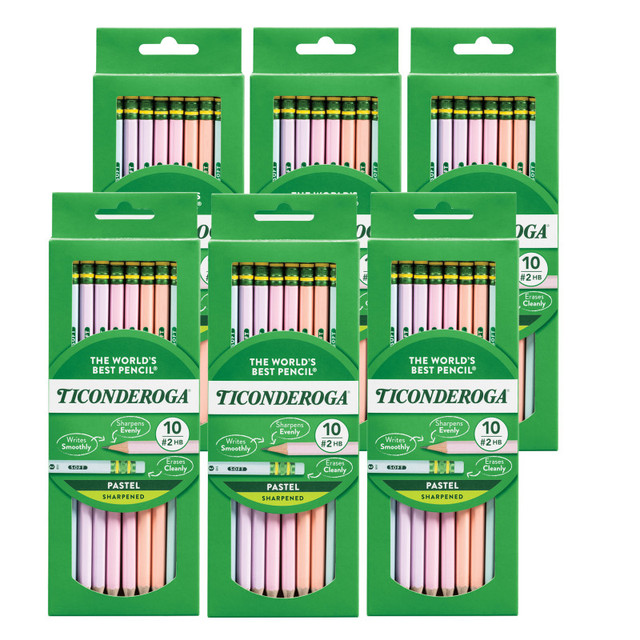 DIXON TICONDEROGA CO Ticonderoga® #2 Pastel Pencils, 5 Assorted Colors, 10 Per Pack, 6 Packs