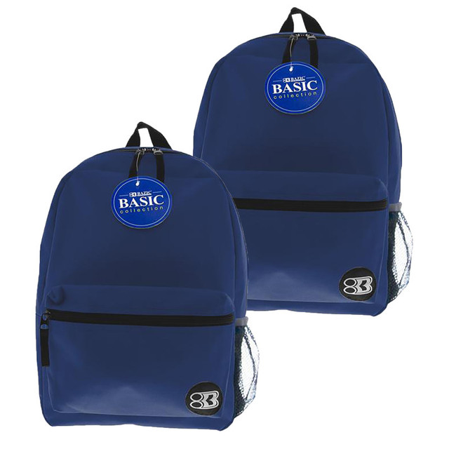 BAZIC PRODUCTS BAZIC Products® 16" Basic Backpack, Navy Blue, Pack of 2
