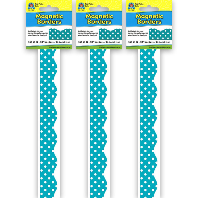 TEACHER CREATED RESOURCES Teacher Created Resources® Teal Polka Dots Magnetic Border, 24 Feet Per Pack, 3 Packs
