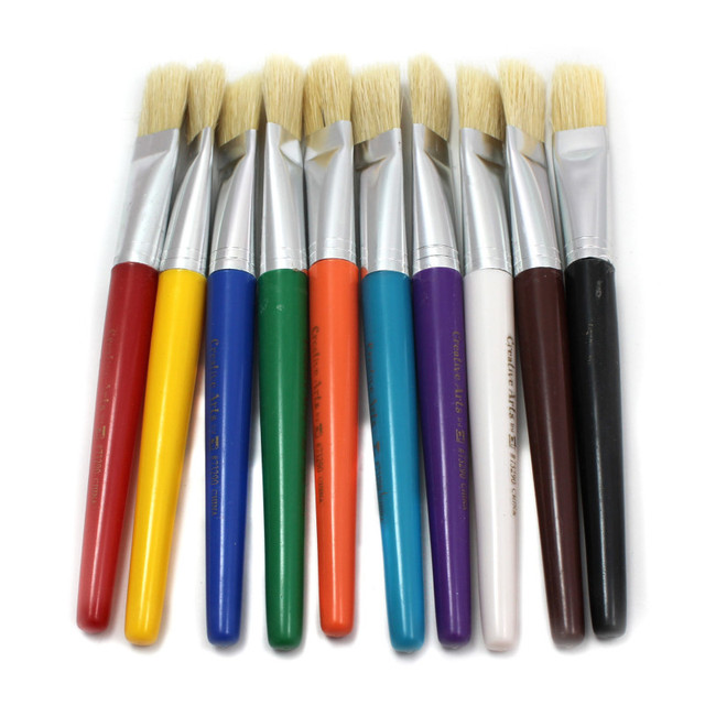 ADVANTUS Charles Leonard Stubby Flat Brushes, Natural Bristles, Assorted Colors, Set of 10