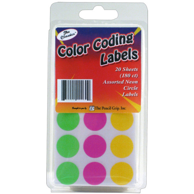 THE PENCIL GRIP The Pencil Grip™ Color Coding Circle Labels, 3/4", Neon, Pack of 180