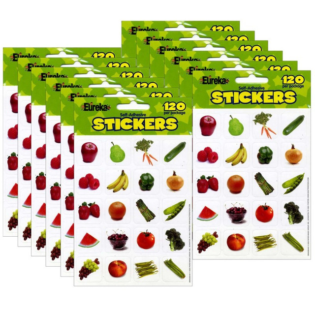 EUREKA Eureka® Fruits & Vegetables Theme Stickers, 120 Per Pack, 12 Packs