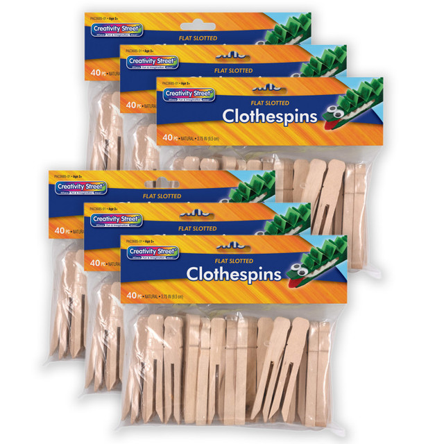 DIXON TICONDEROGA CO Creativity Street® Flat Slotted Clothespins, Natural, 3.75", 40 Per Pack, 6 Packs