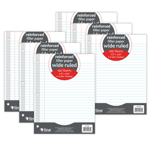 C-LINE PRODUCTS INC C-Line® Reinforced 3-Hole Punched, Filler Paper, Wide Rule, 10.5" x 8", 100 Sheets Per Pack, 6 Packs