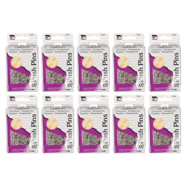ADVANTUS Charles Leonard Push Pins, Clear, 100 Per Box, 10 Boxes