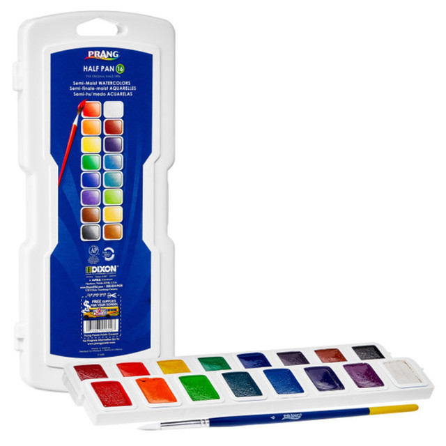 DIXON TICONDEROGA CO Prang® Half Pan Watercolors, 16-Color Set with Brush