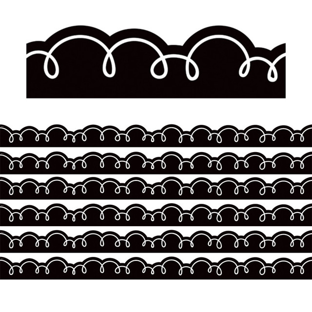 TEACHER CREATED RESOURCES Teacher Created Resources® Black with White Squiggles Die-Cut Border Trim, 35 Feet Per Pack, 6 Packs