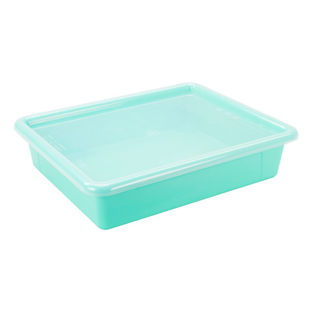 STOREX INDUSTRIES Storex Flat Storage Tray with Lid, Teal STOREX INDUSTRIES Storex Flat Storage Tray with Lid, Teal