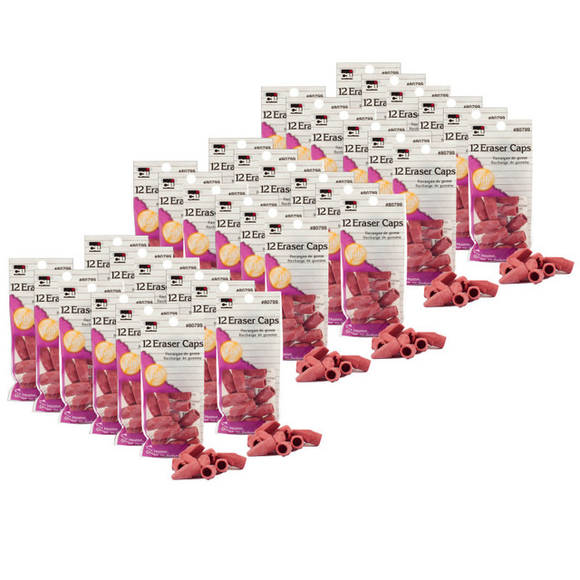 ADVANTUS Charles Leonard Pencil Eraser Caps, Pink, 12 Per Pack, 36 Packs