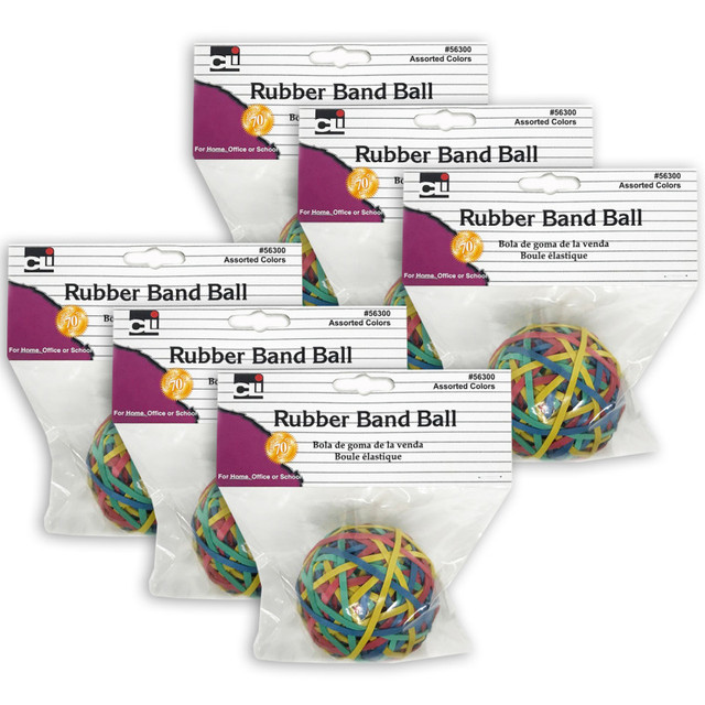 ADVANTUS Charles Leonard Rubber Bands - Ball (2.95" x 1/8") - Assorted Colors, Pack of 6
