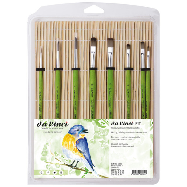 GREGORY DANIELS FINE ARTS INC da Vinci FIT Synthetics Student Brush, Synthetic, Tempera, Assorted, 8 Brush Set in Bamboo Mat