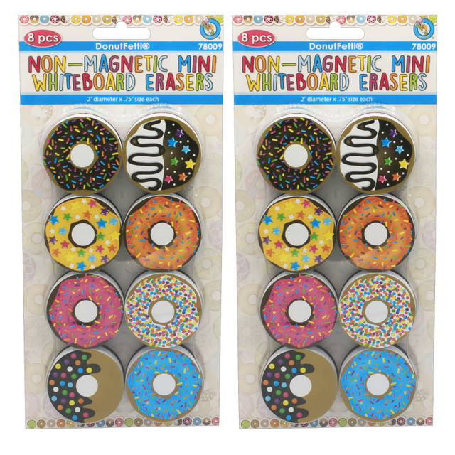 ASHLEY PRODUCTIONS Ashley Productions® Non-Magnetic Mini Whiteboard Erasers, DonutFetti®, 8 Per Pack, 2 Packs